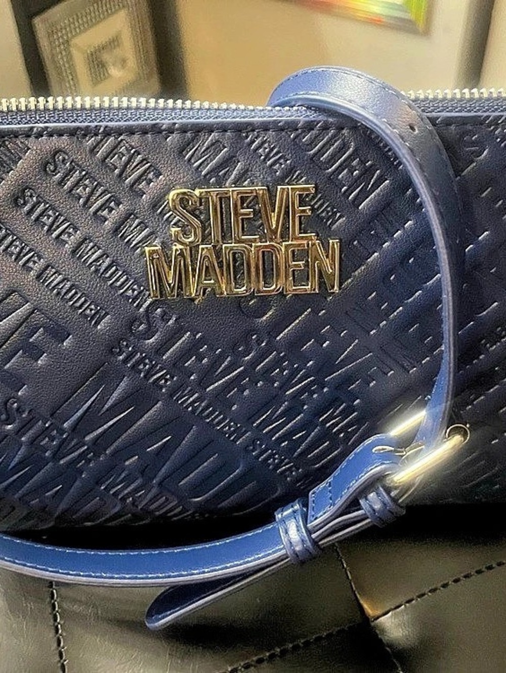Steve Madden Bvice Logo Embossed Crossbody Bag Blue Crossbody Bag